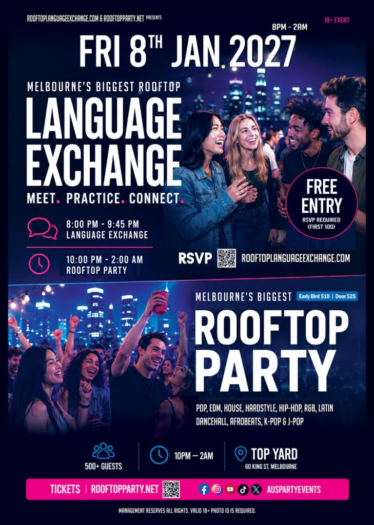Melbourne’s Biggest Rooftop Language Exchange & Rooftop Party - First Friday of Every 2 months at Top Yard