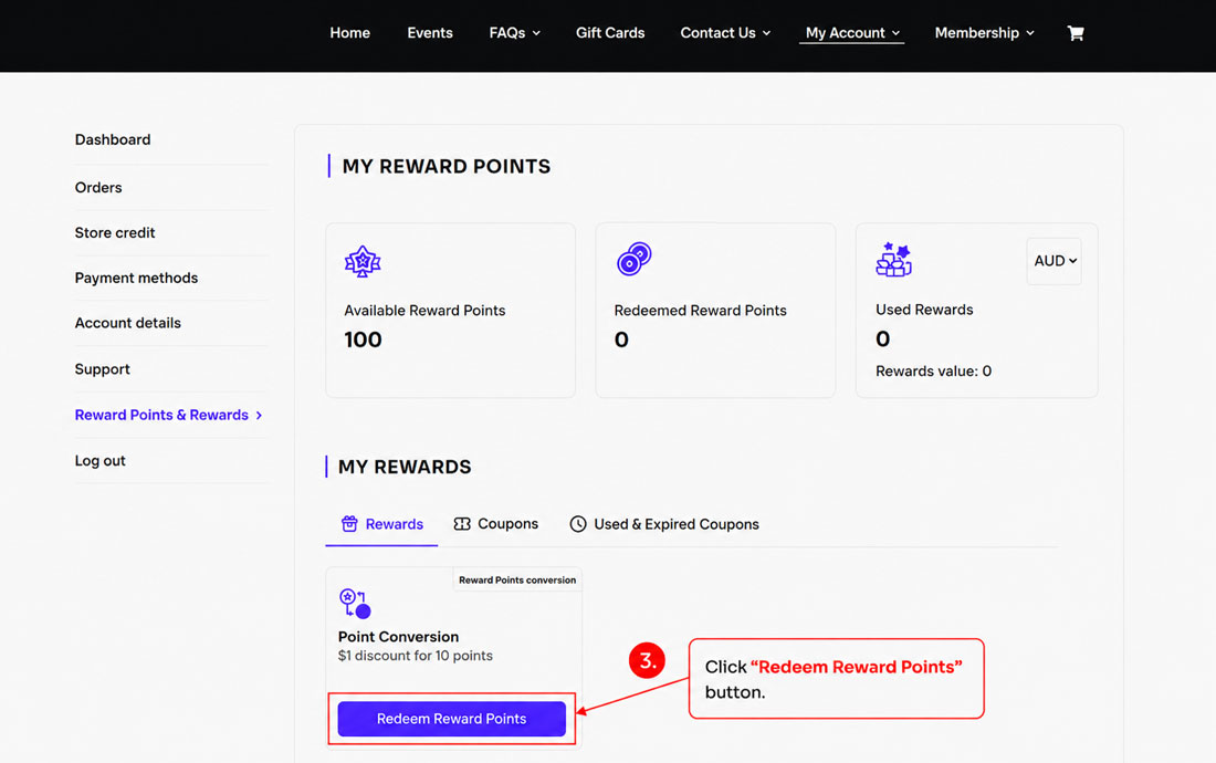 How to redeem reward points – Step 3: Click the Redeem Now button