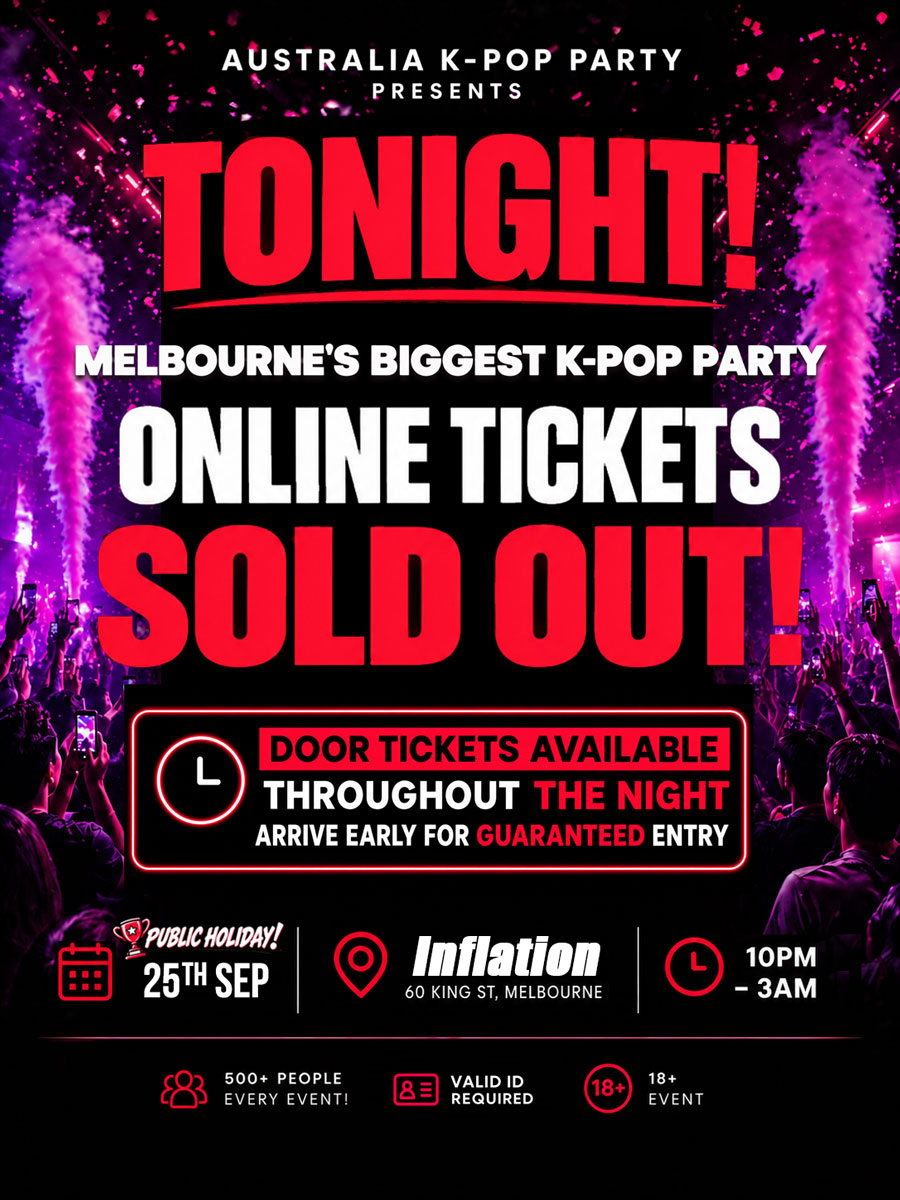 Melbourne’s Biggest K-Pop Party with 500+ guests at Inflation Nightclub Melbourne – Fri 25th Sep 2026